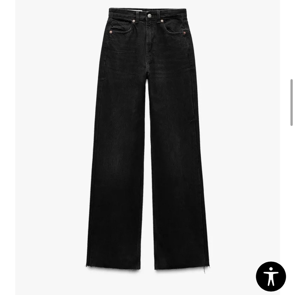 ZARA FULL LENGTH TRF HIGH RISE WIDE LEG JEANS BLACK SIZE 4